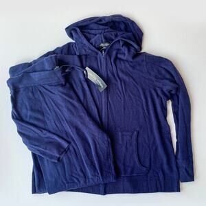 Wendy Williams : NEW Zip Hoodie & Jogger Two-Piece Luxe Lounge Set Navy Blue 1X